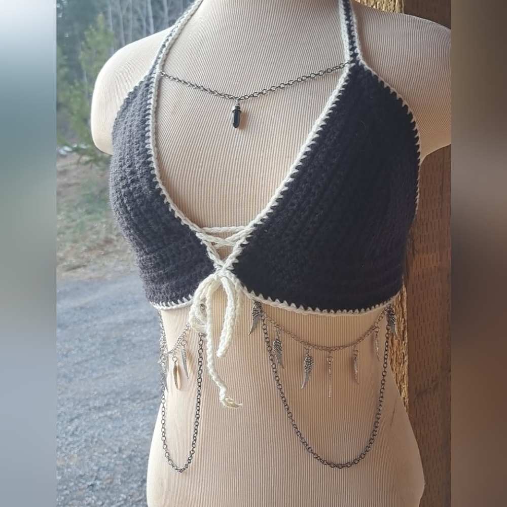 Black and White Crochet Halter Top - Picture 1 of 1